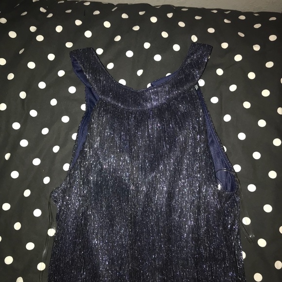 Navy Metallic Halter Neck Dress - Picture 5 of 6